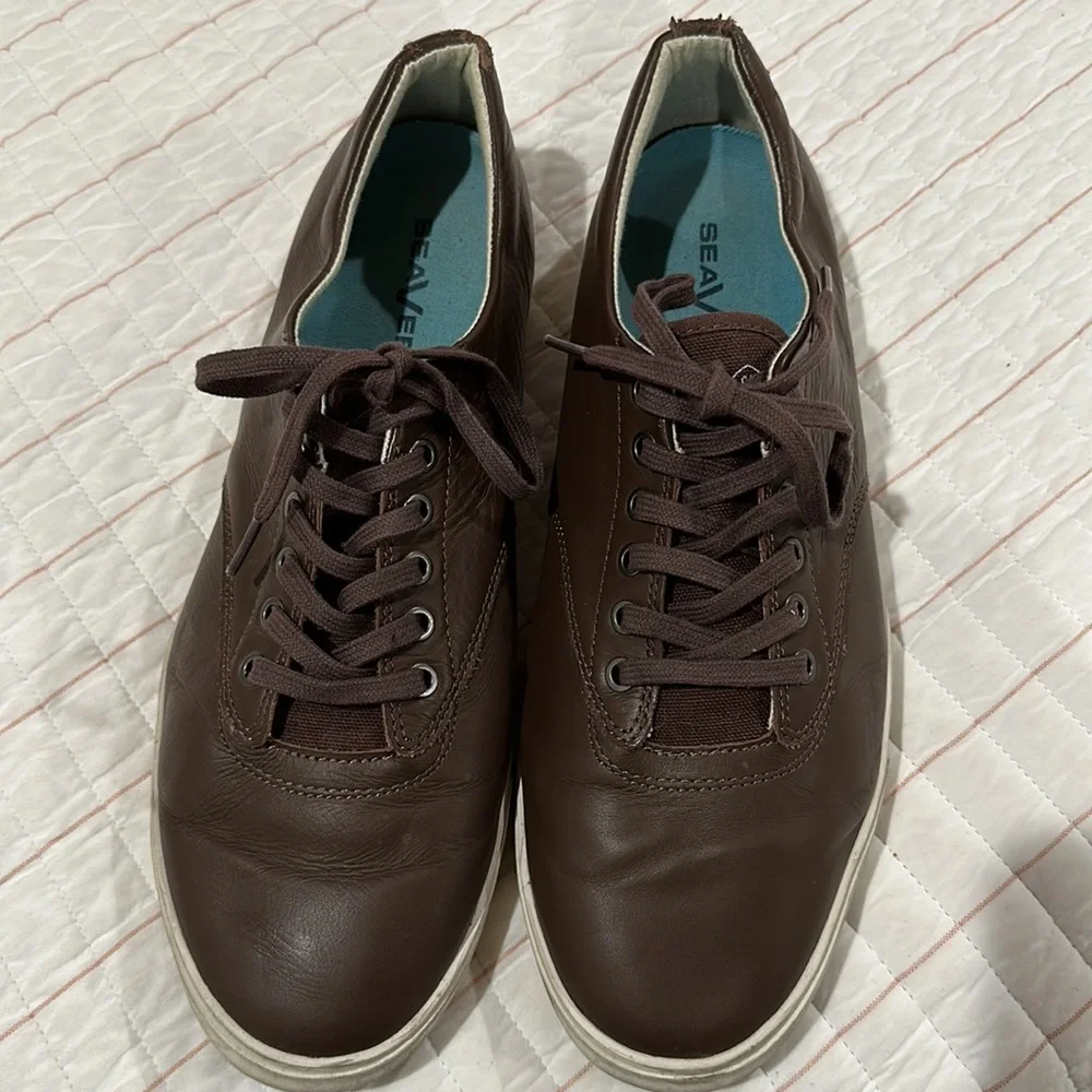 SEAVEES Hermosa Plimsoll Leather Brown Lace Up Sneakers Shoes Sz Mens 13…
